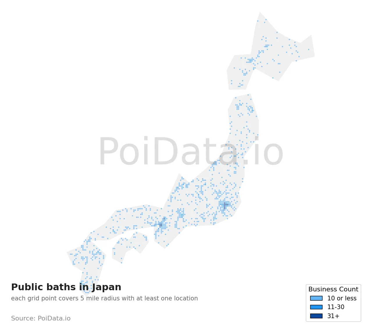 Public bath density map for Japan
