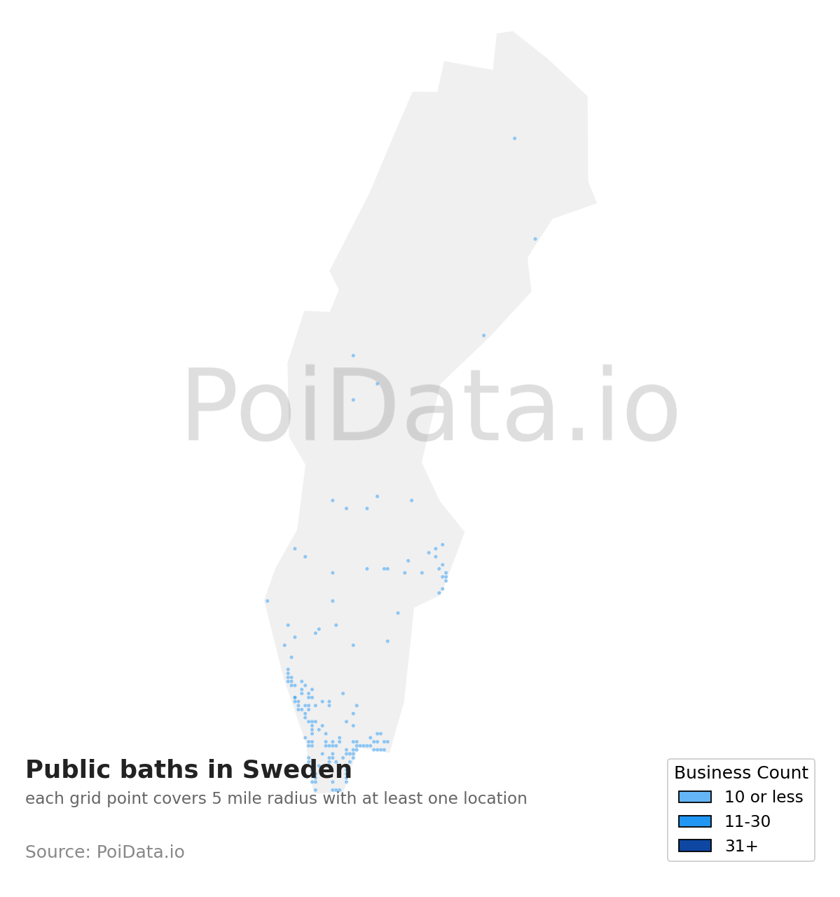 Public bath density map for Sweden