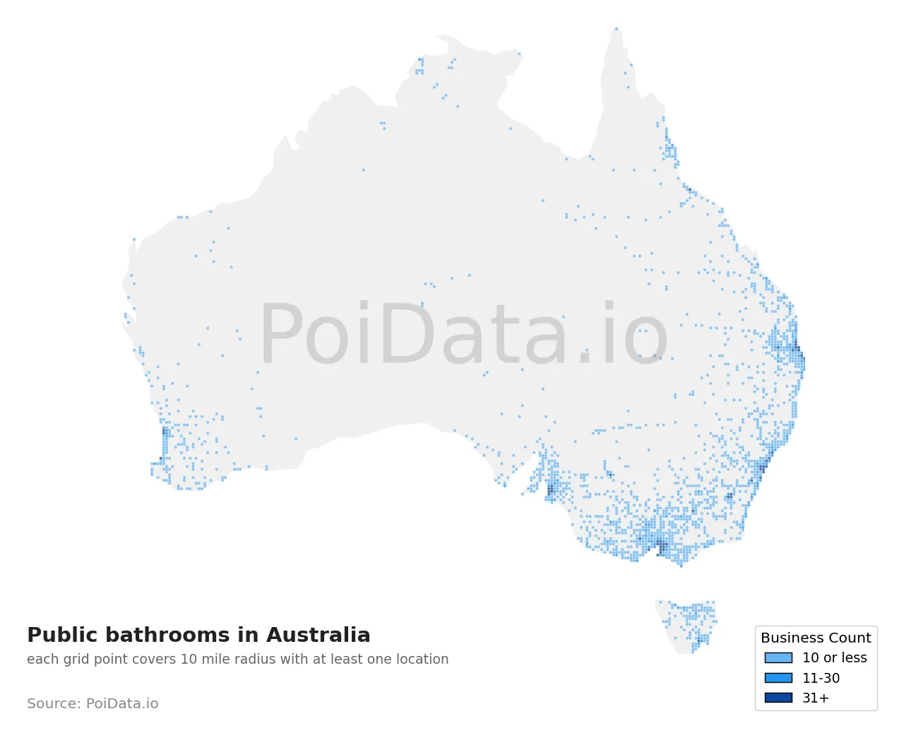 Public bathroom density map for Australia