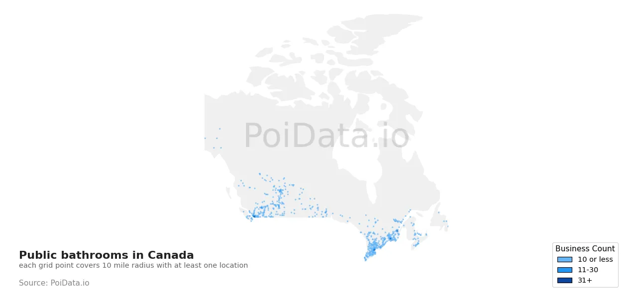 Public bathroom density map for Canada