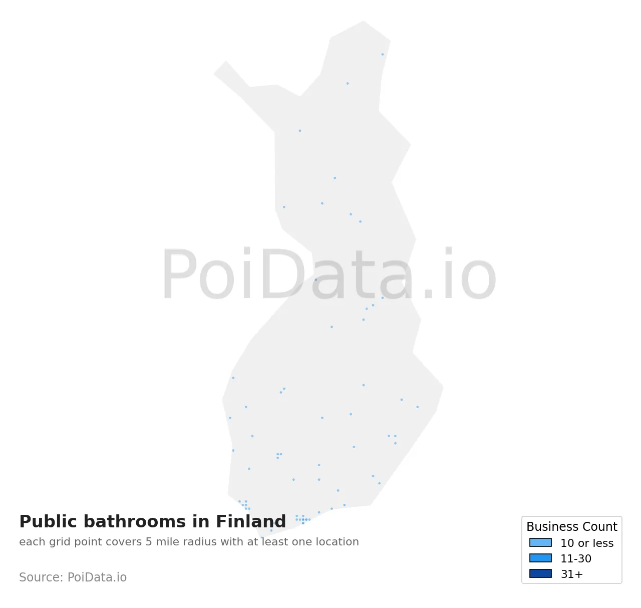 Public bathroom density map for Finland
