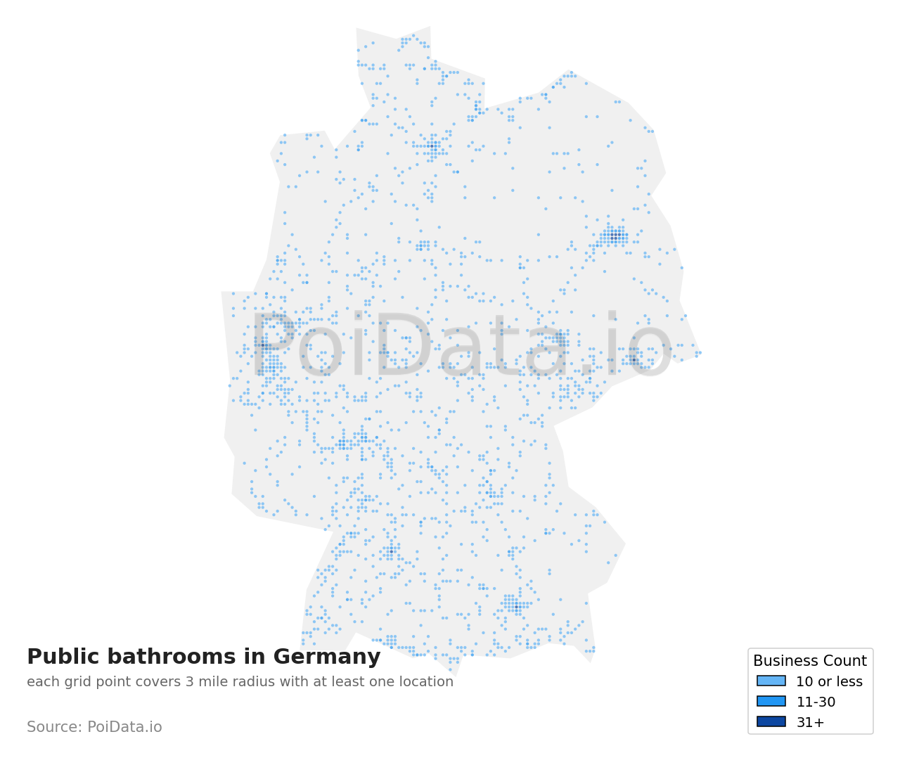 Public bathroom density map for Germany