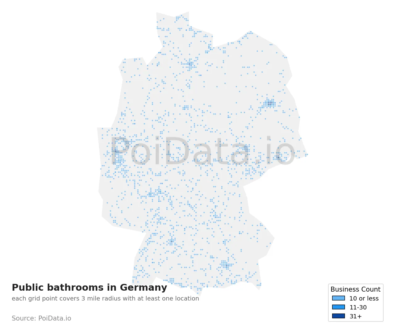 Public bathroom density map for Germany