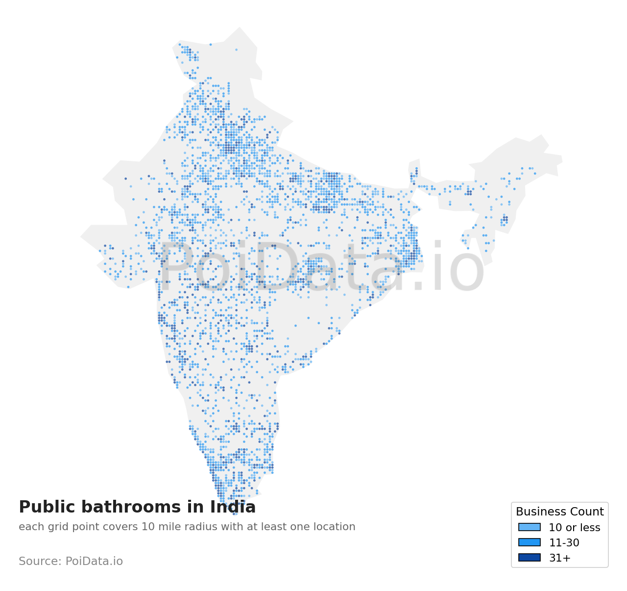 Public bathroom density map for India