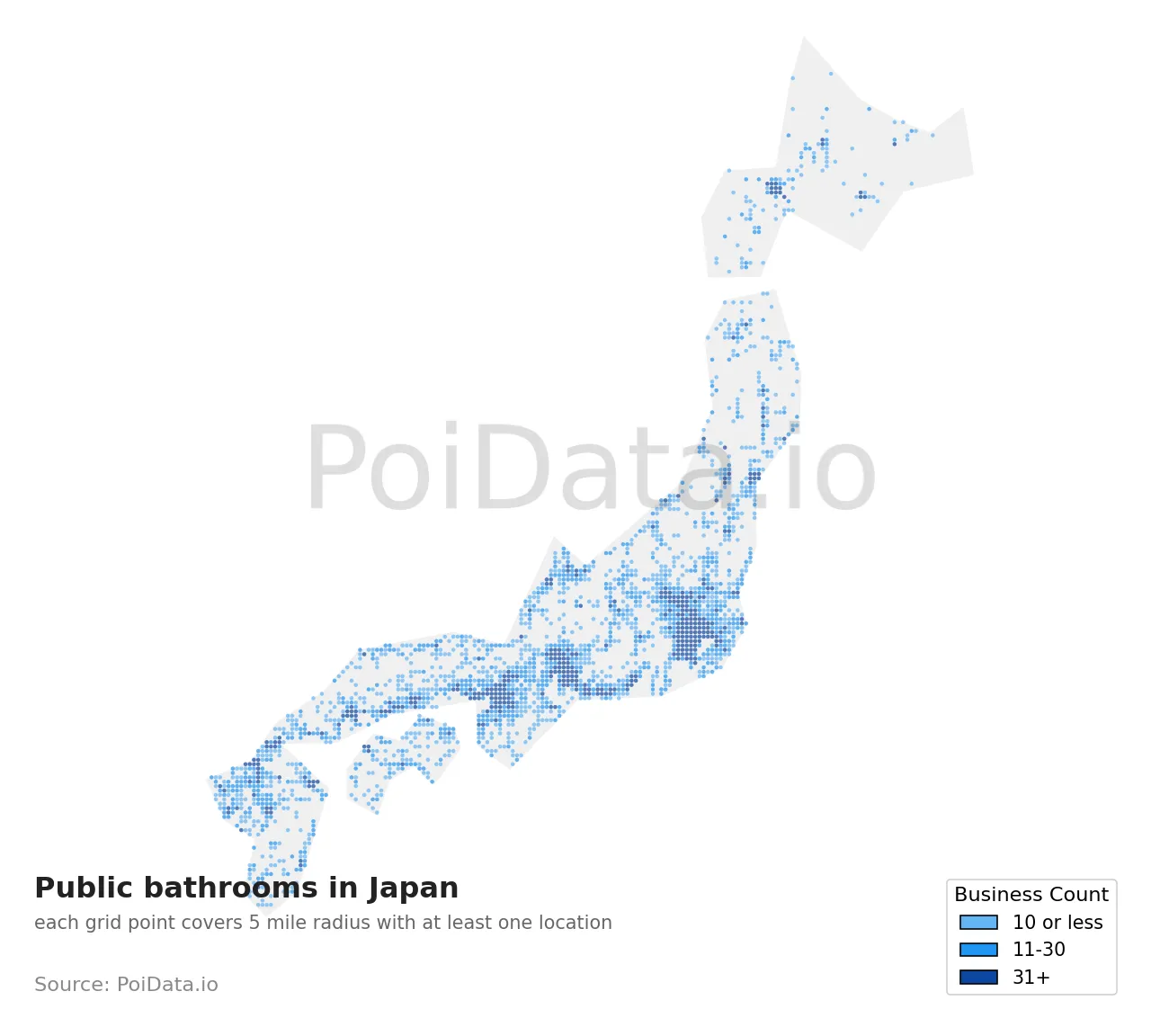 Public bathroom density map for Japan