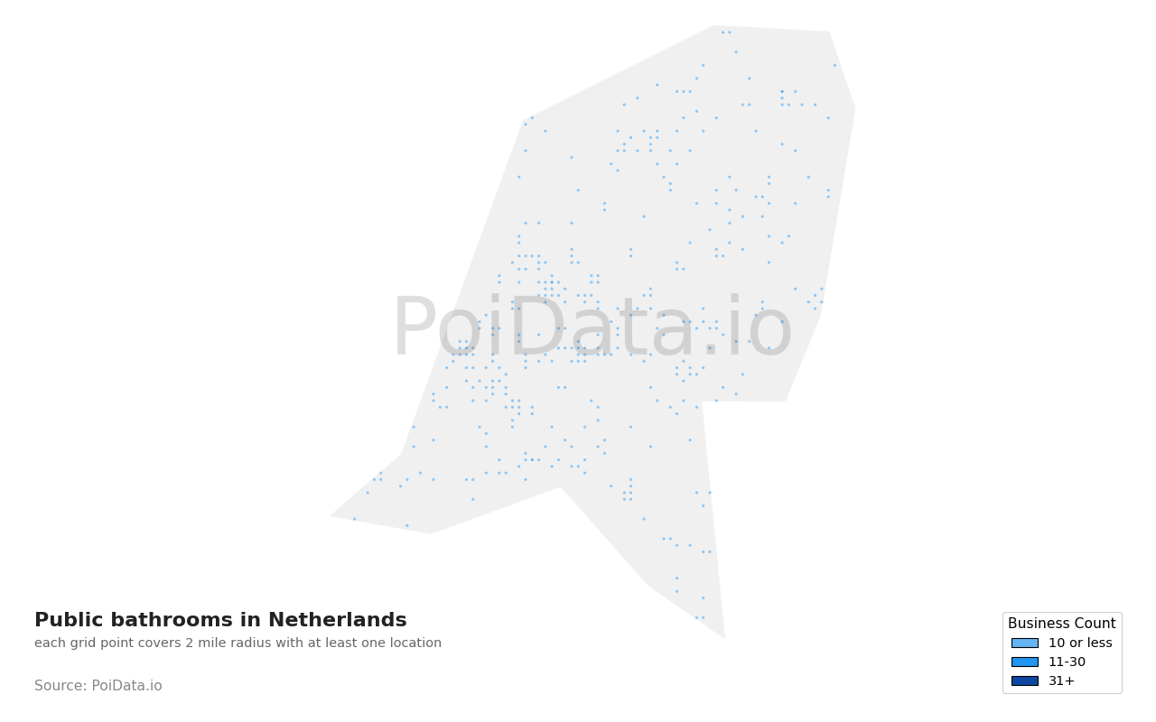 Public bathroom density map for Netherlands