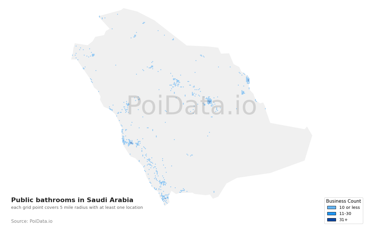 Public bathroom density map for Saudi Arabia