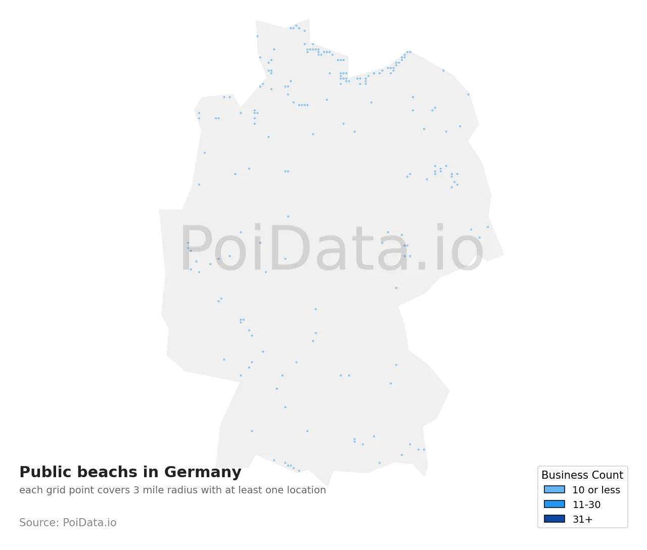 Public beach density map for Germany