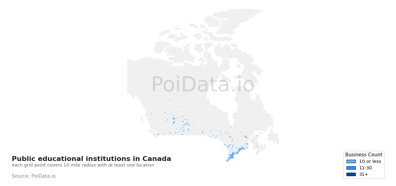 Public educational institution density map for Canada
