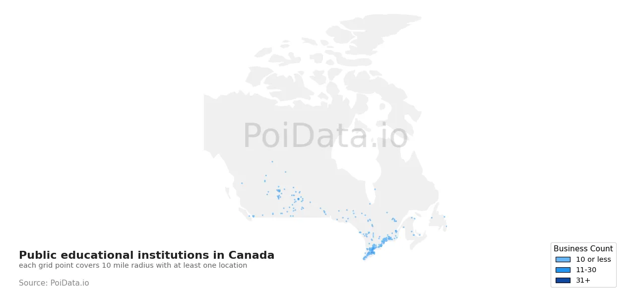 Public educational institution density map for Canada