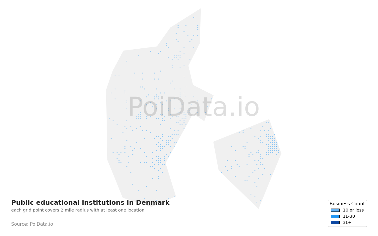 Public educational institution density map for Denmark
