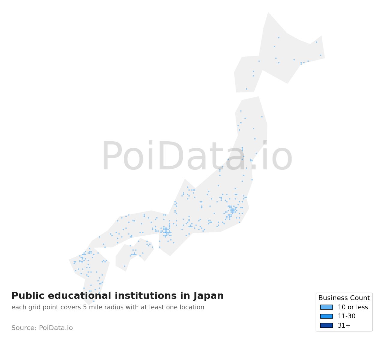 Public educational institution density map for Japan