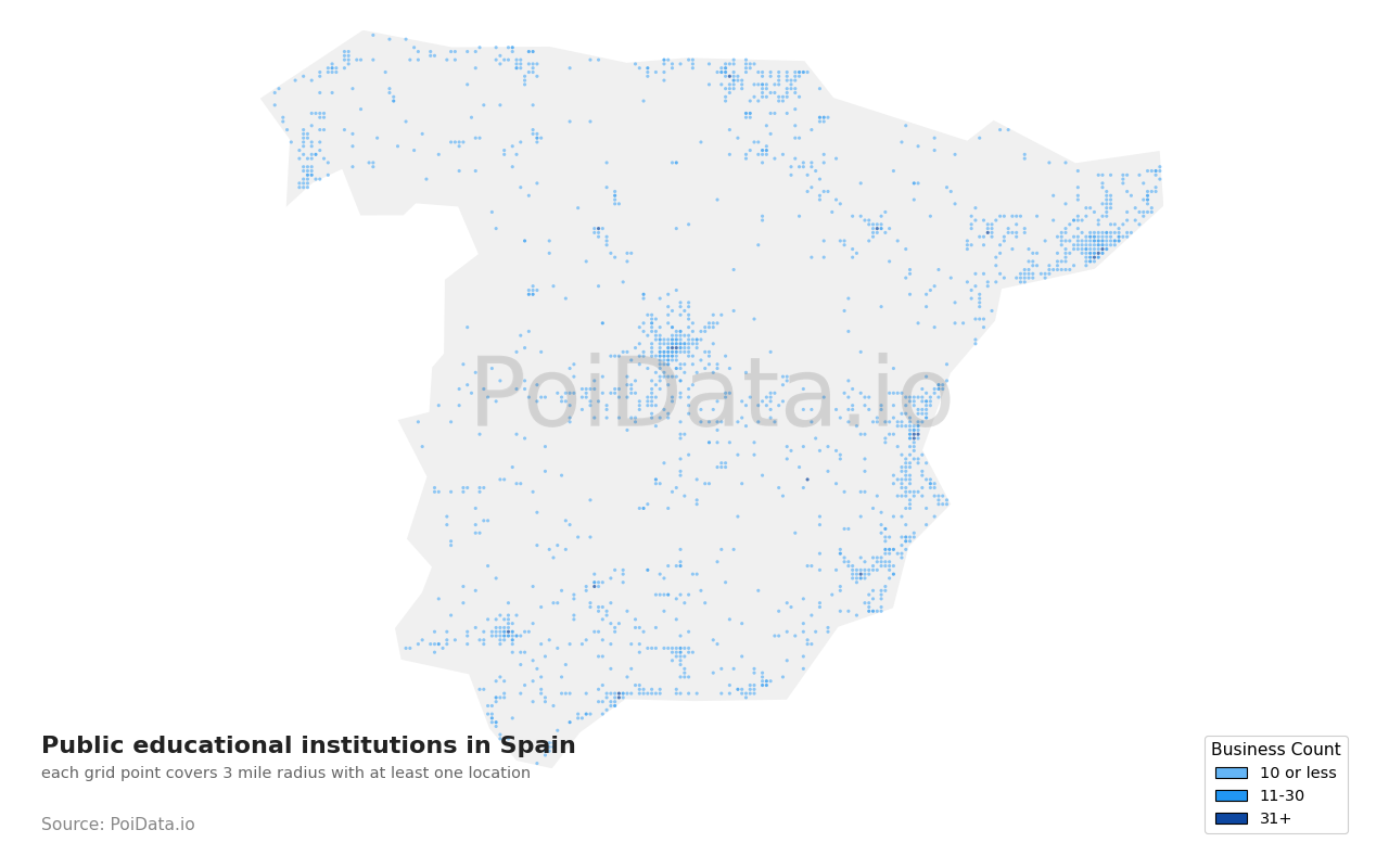 Public educational institution density map for Spain