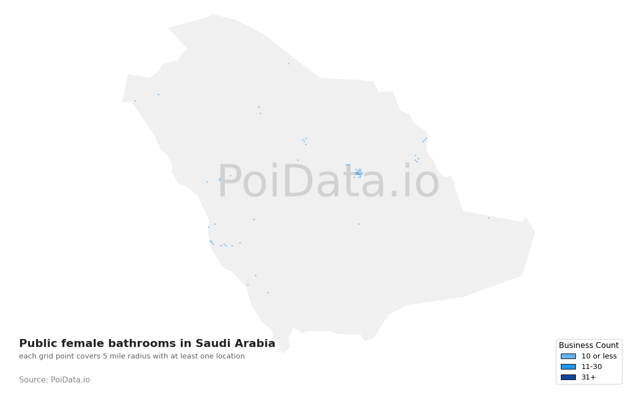 Public female bathroom density map for Saudi Arabia