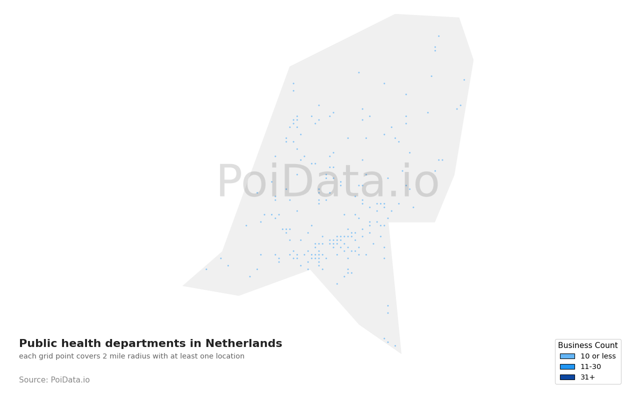 Public health department density map for Netherlands