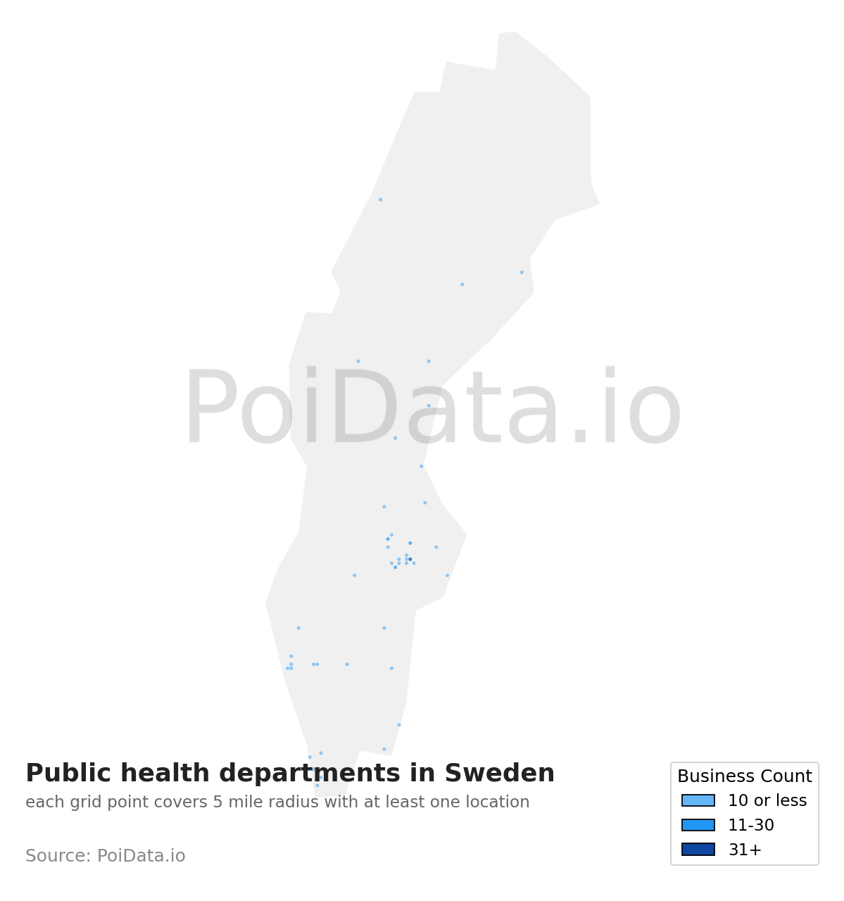 Public health department density map for Sweden
