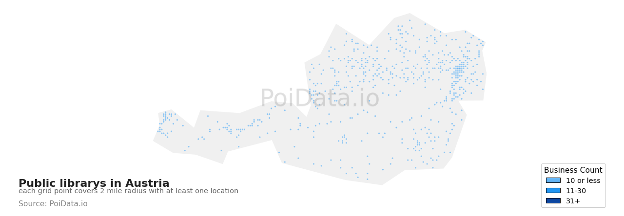 Public library density map for Austria