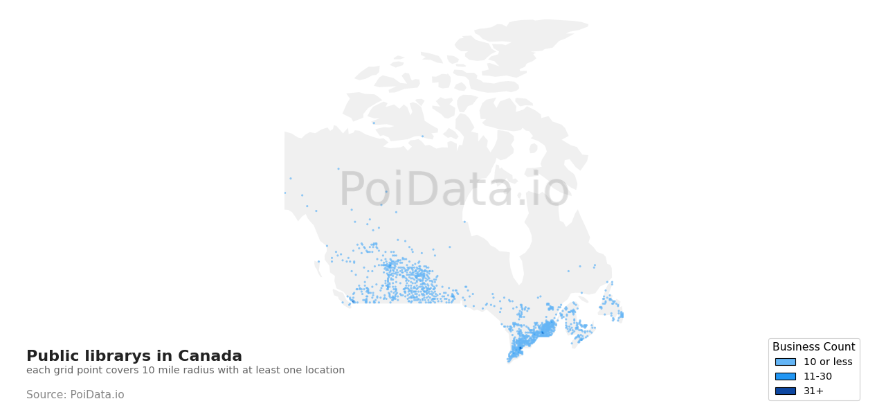 Public library density map for Canada