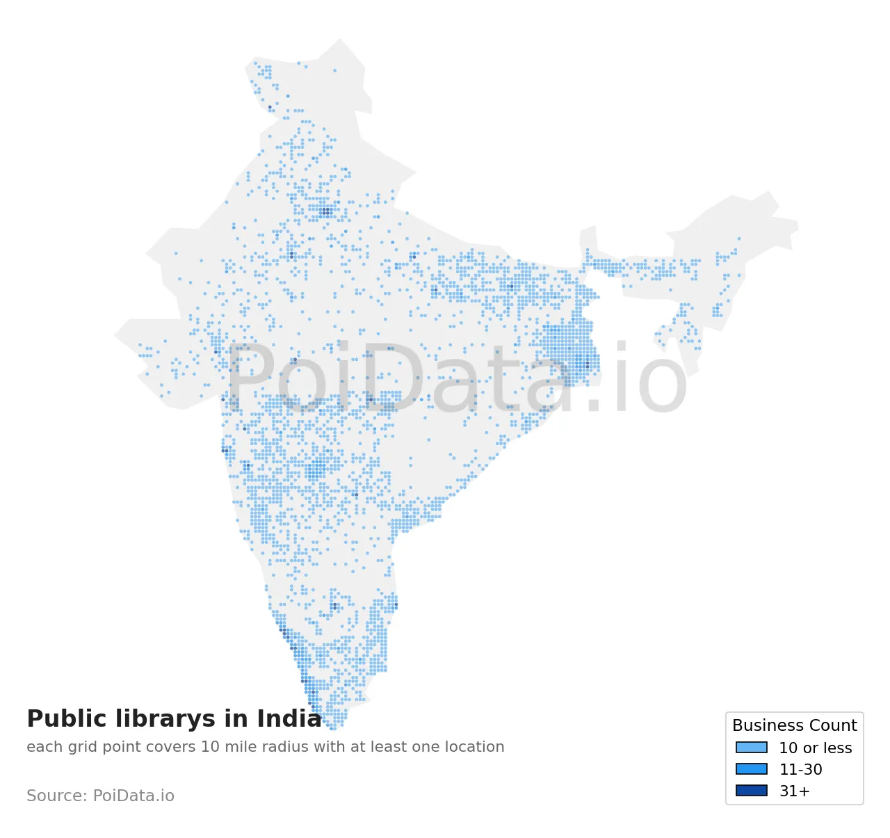 Public library density map for India