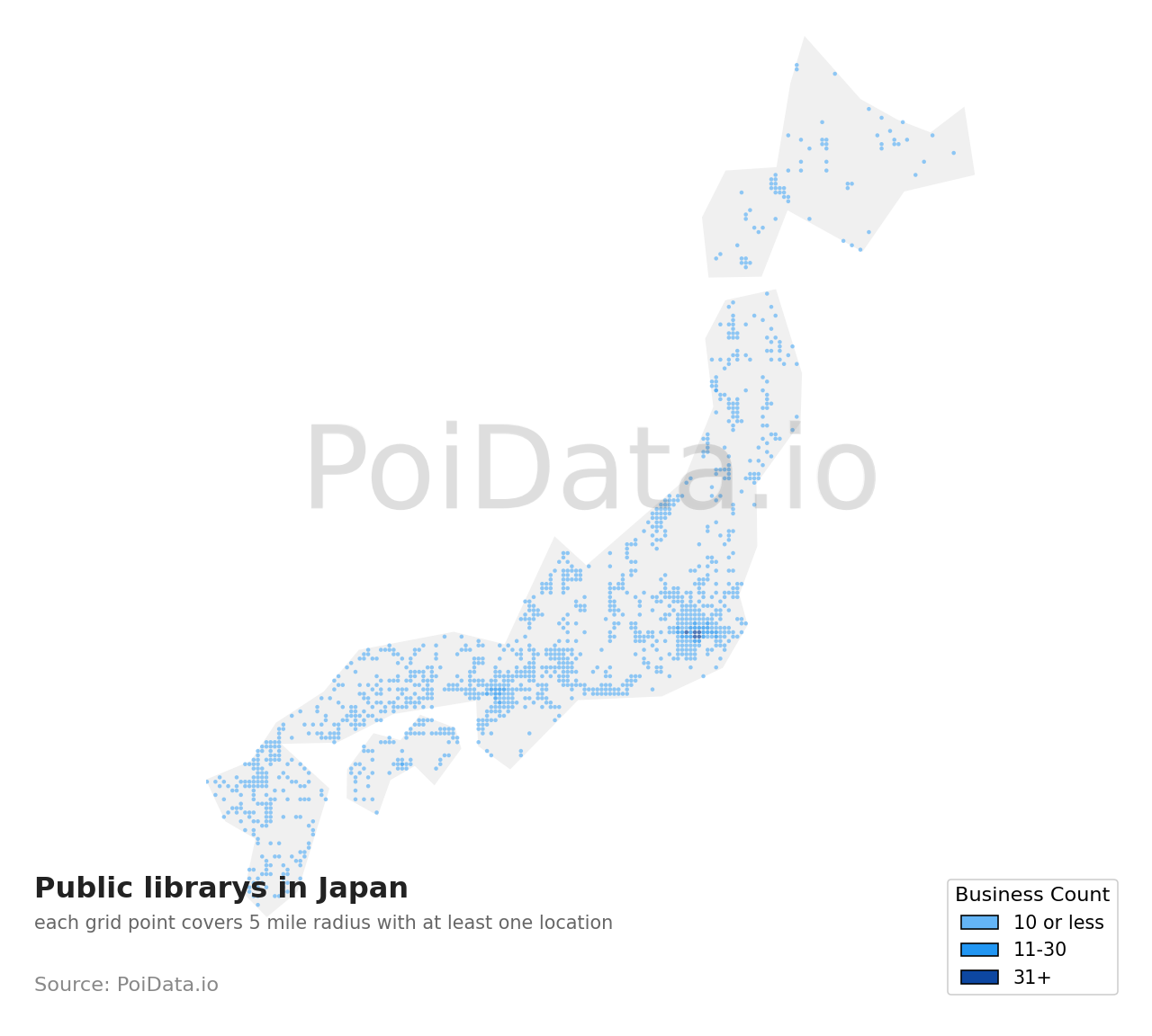 Public library density map for Japan