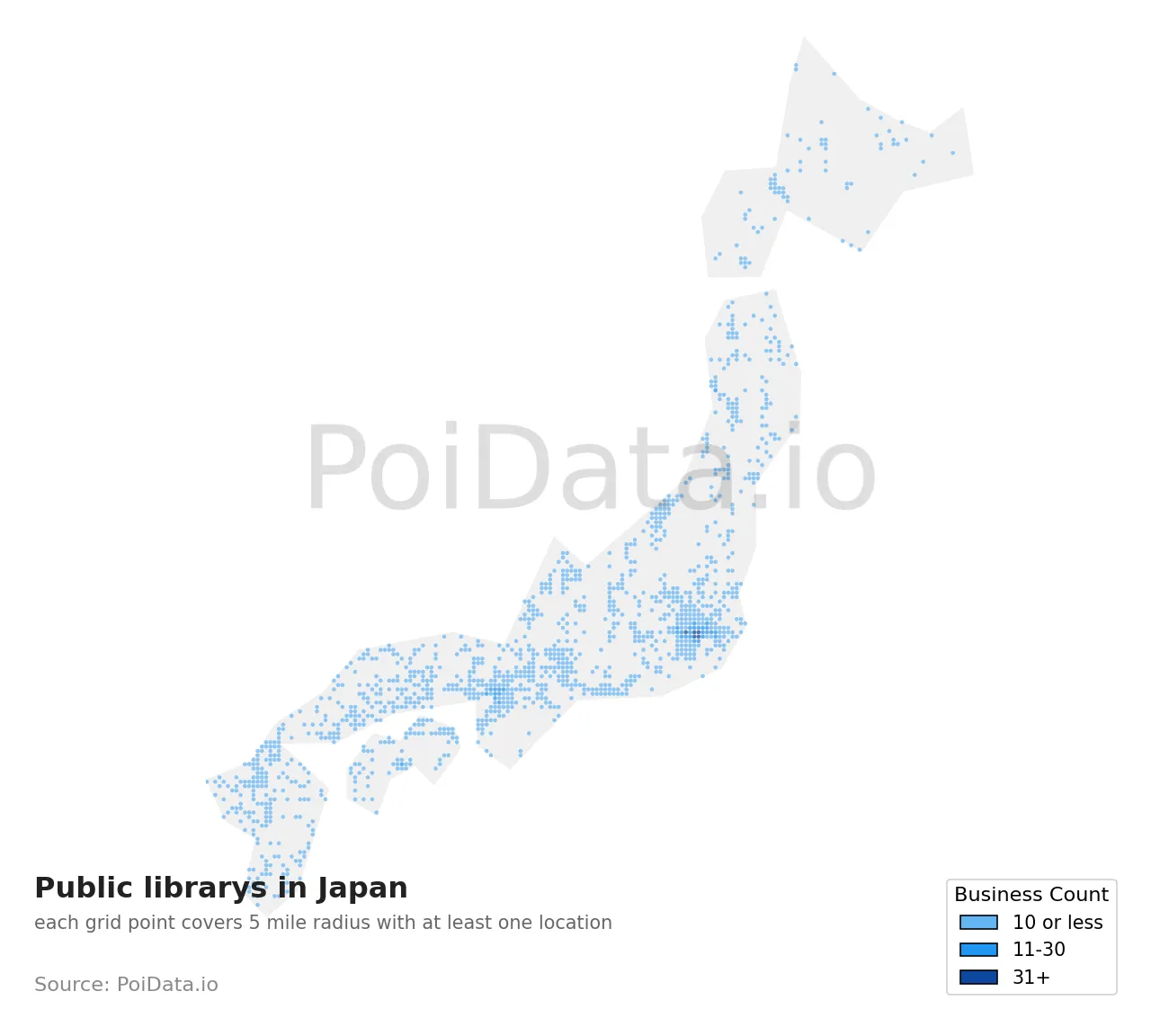 Public library density map for Japan