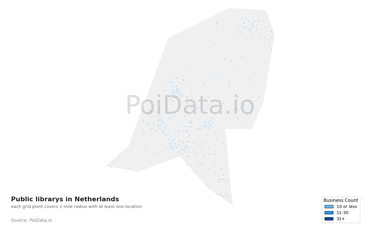 Public library density map for Netherlands