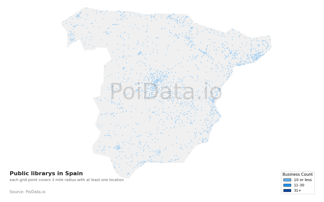 Public library density map for Spain