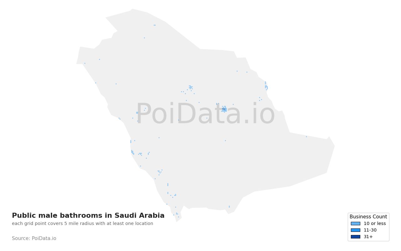 Public male bathroom density map for Saudi Arabia