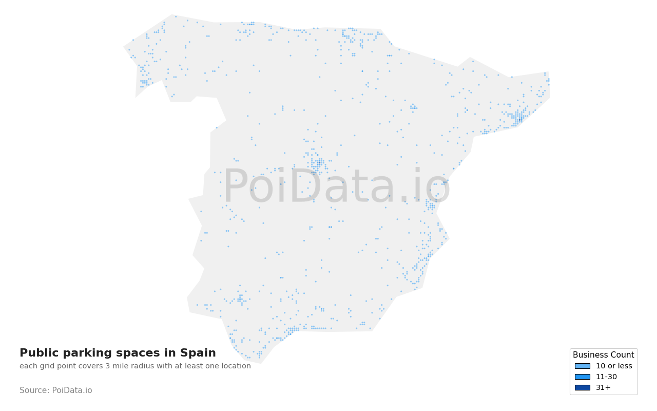 Public parking space density map for Spain