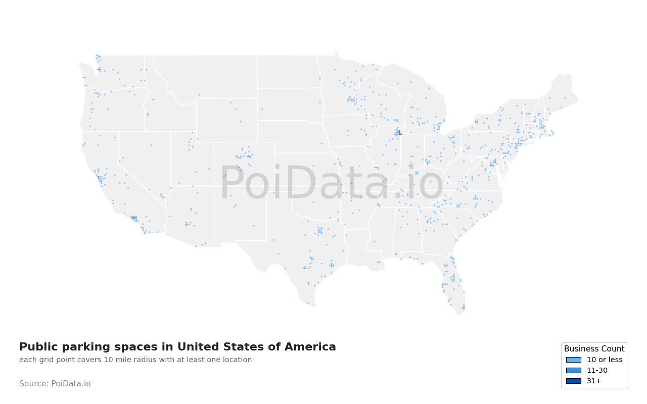 Public parking space density map for United States