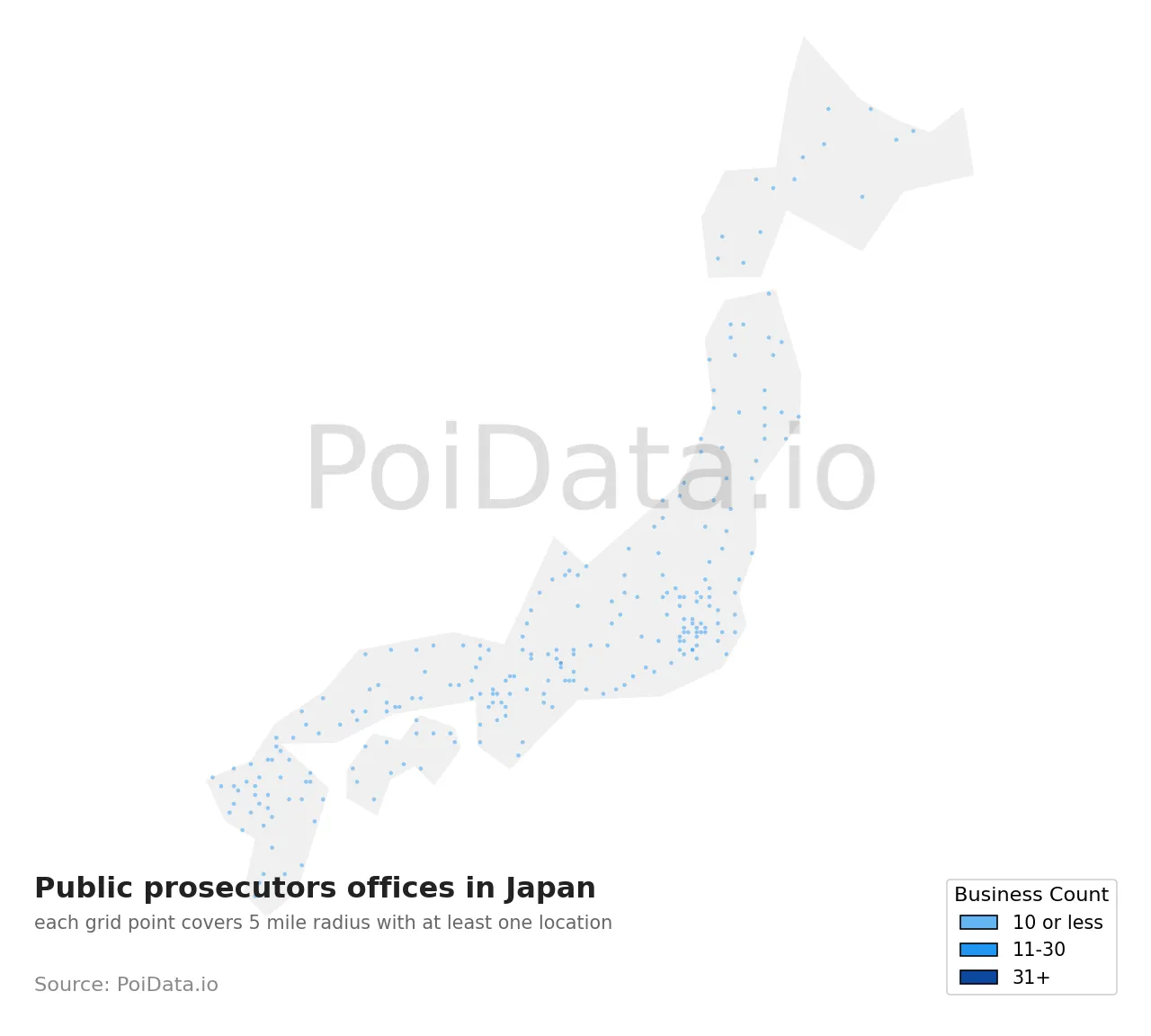 Public prosecutors office density map for Japan