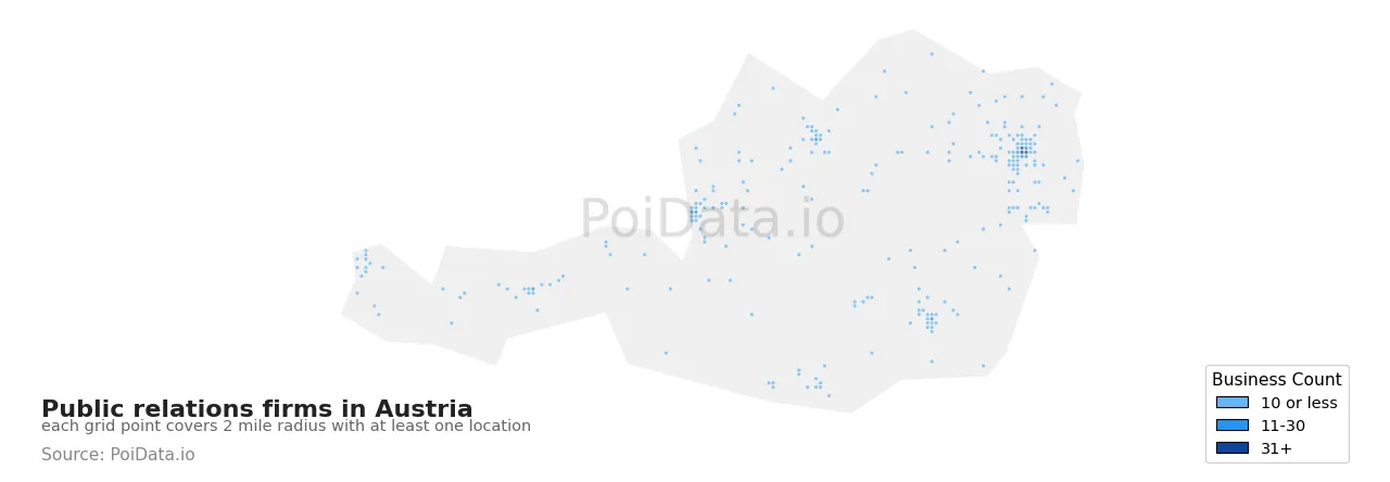 Public relations firm density map for Austria