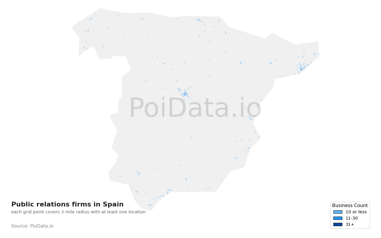 Public relations firm density map for Spain