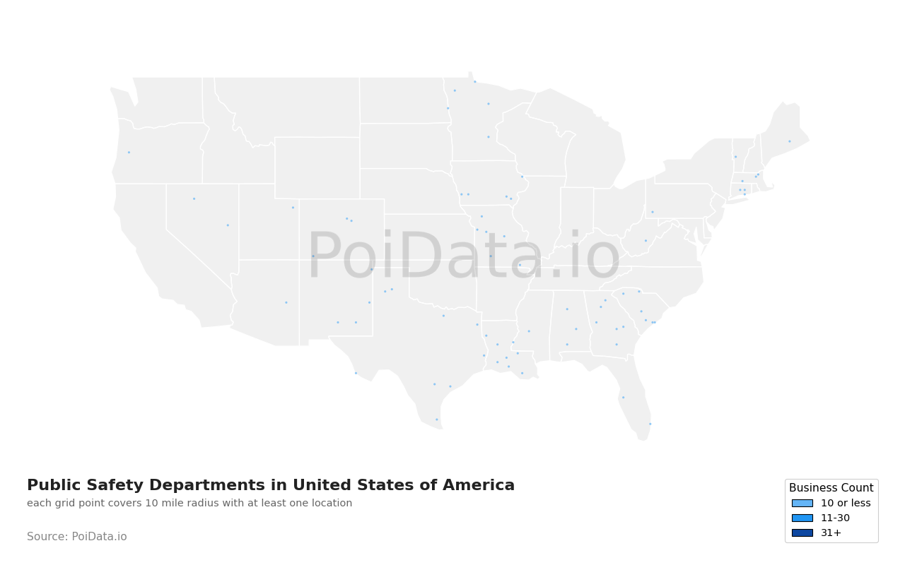 Public Safety Department density map for United States