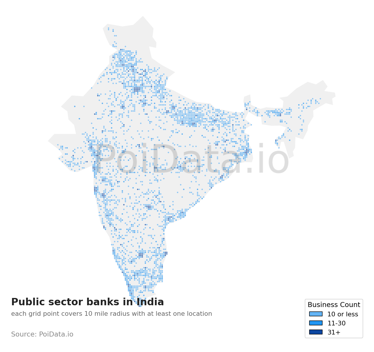 Public sector bank density map for India