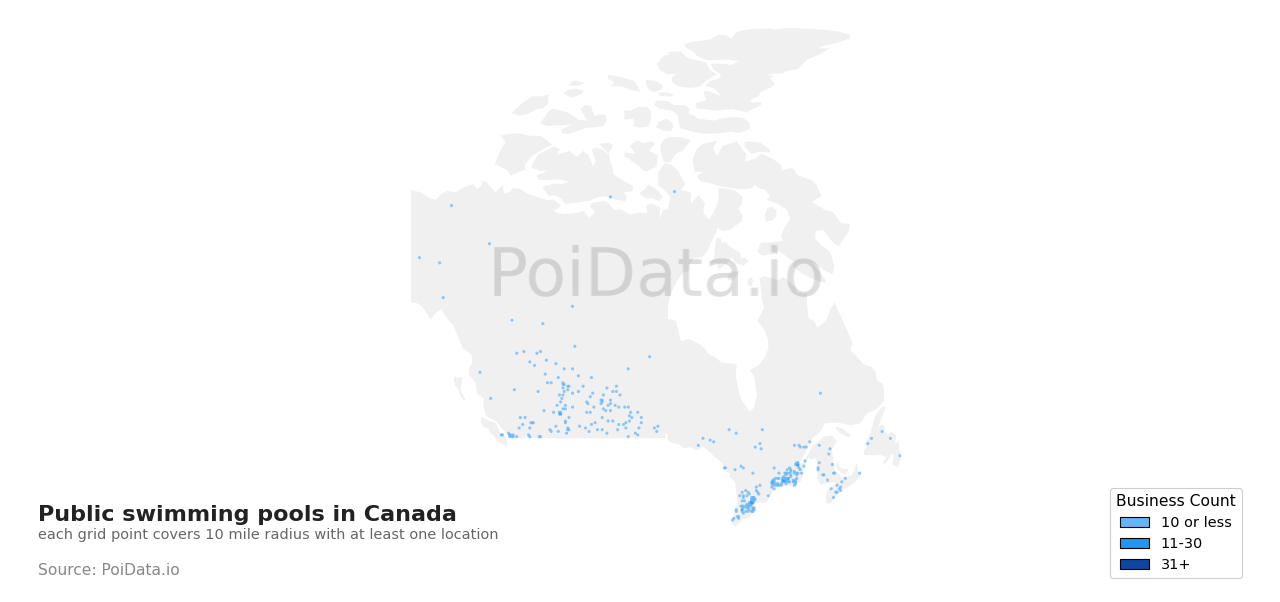 Public swimming pool density map for Canada