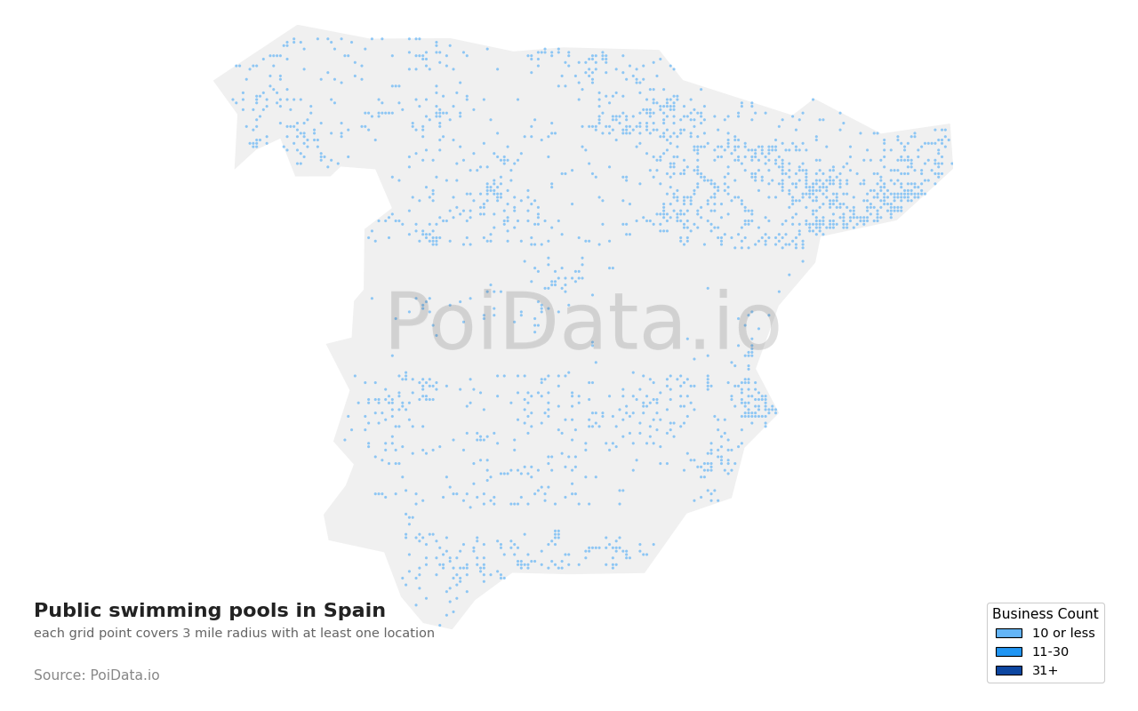 Public swimming pool density map for Spain