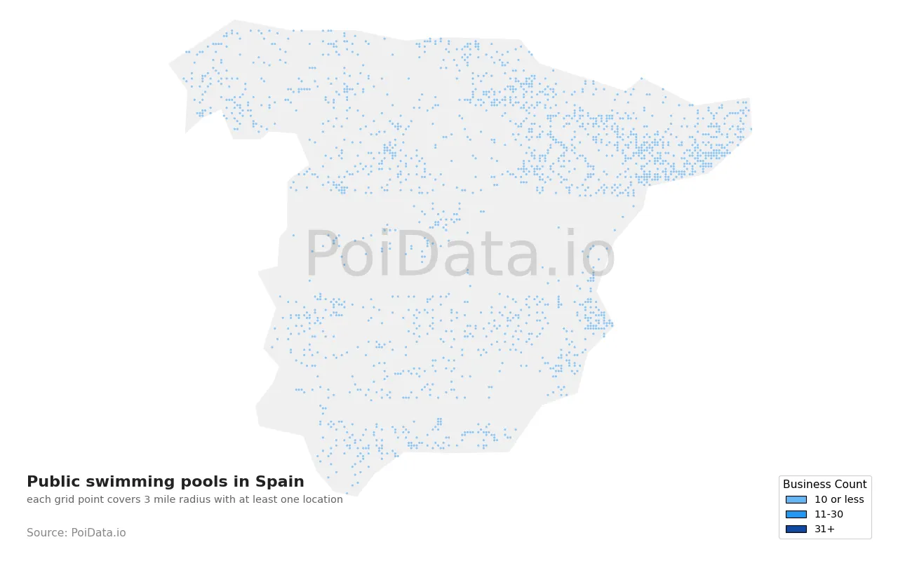 Public swimming pool density map for Spain