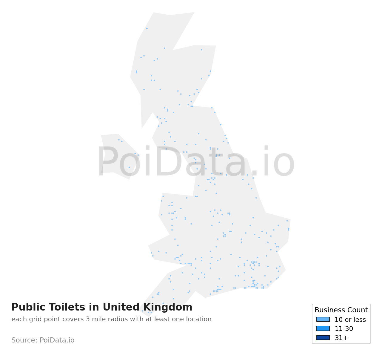 Public Toilet density map for United Kingdom