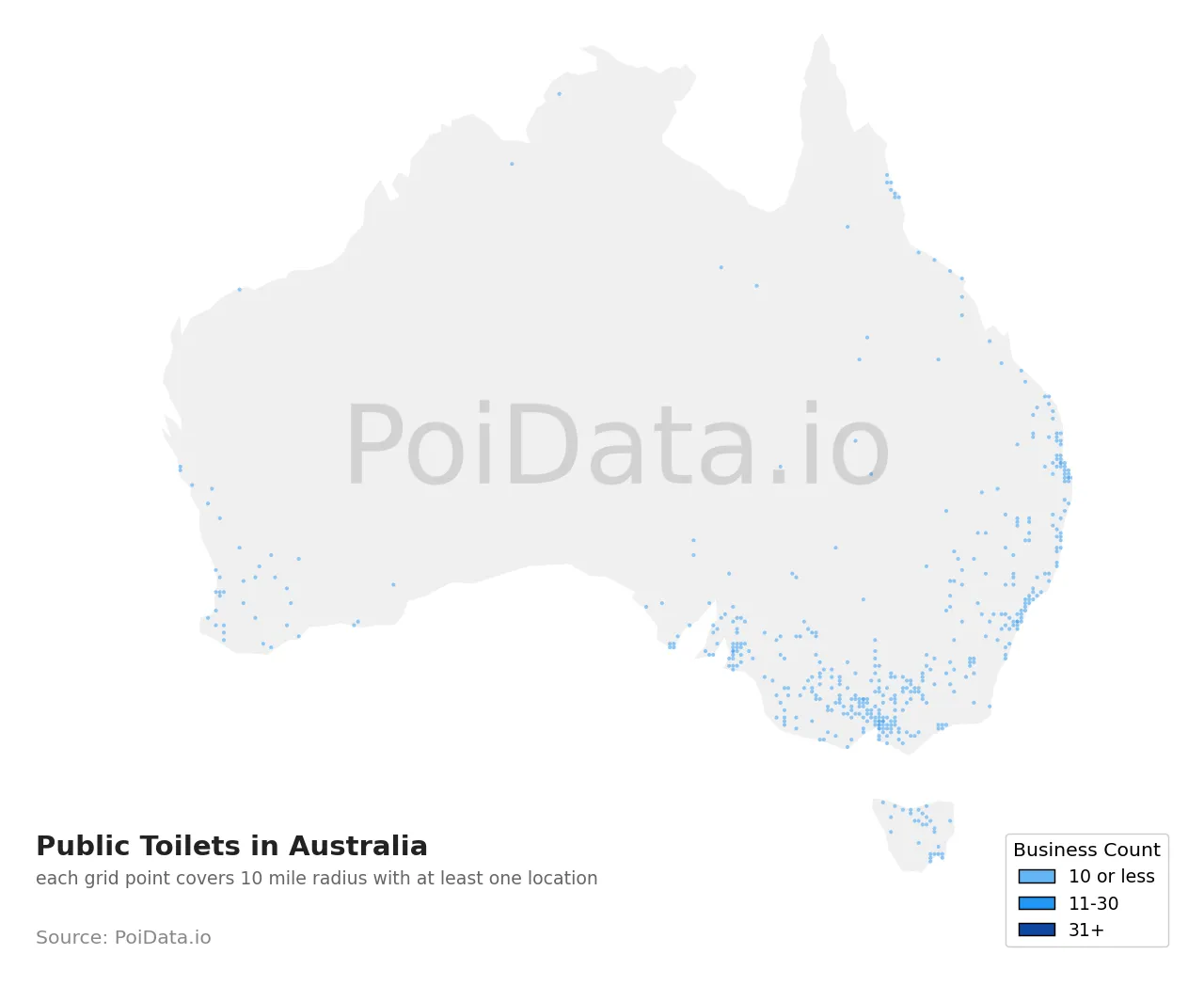 Public Toilets density map for Australia