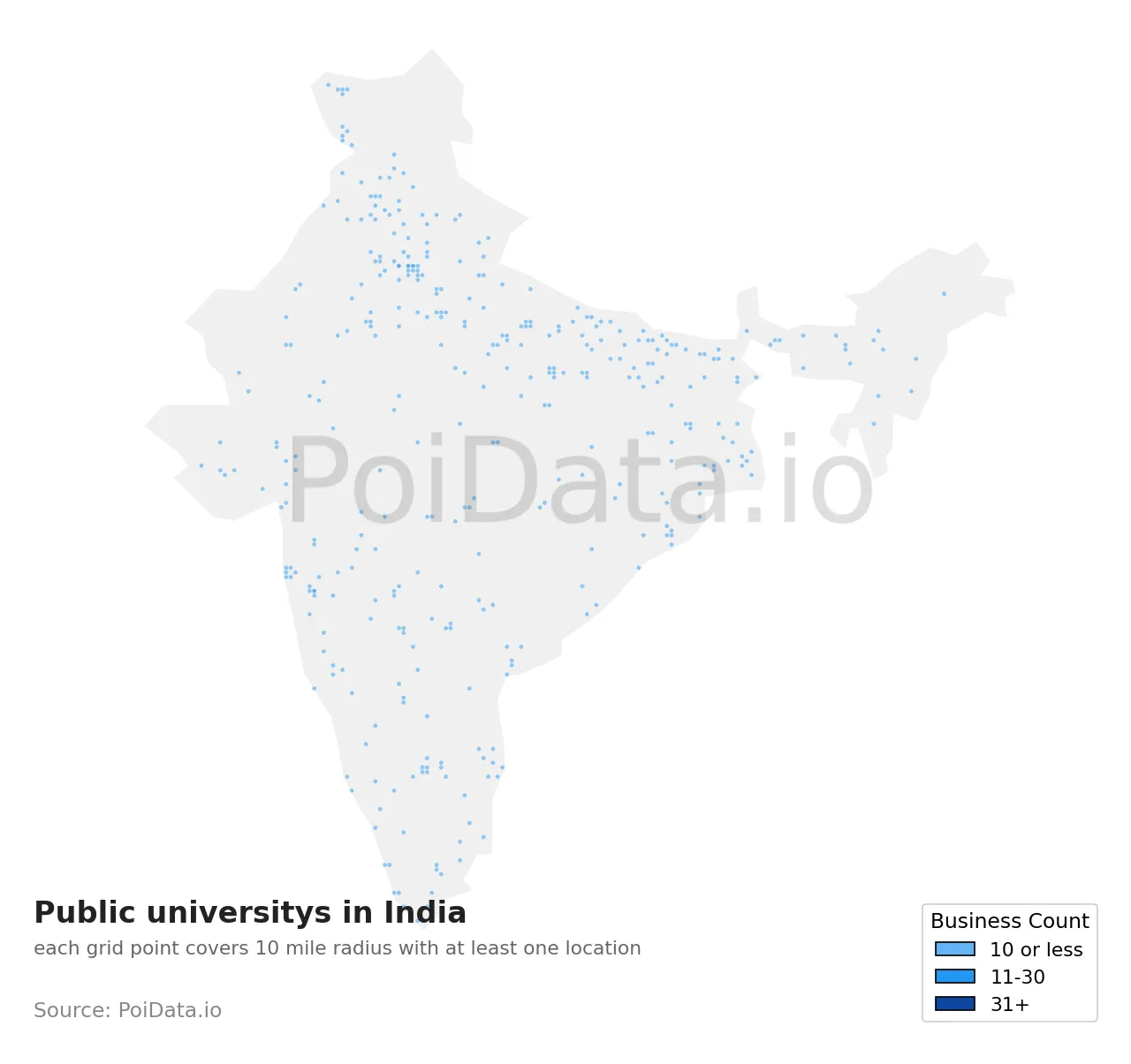 Public university density map for India