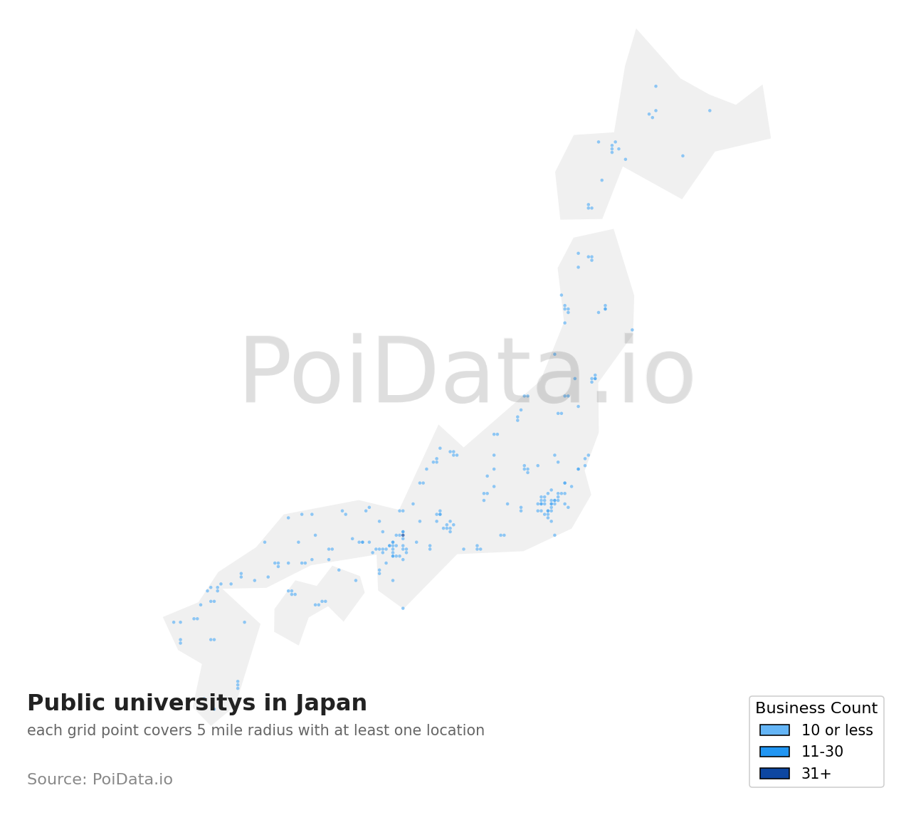 Public university density map for Japan
