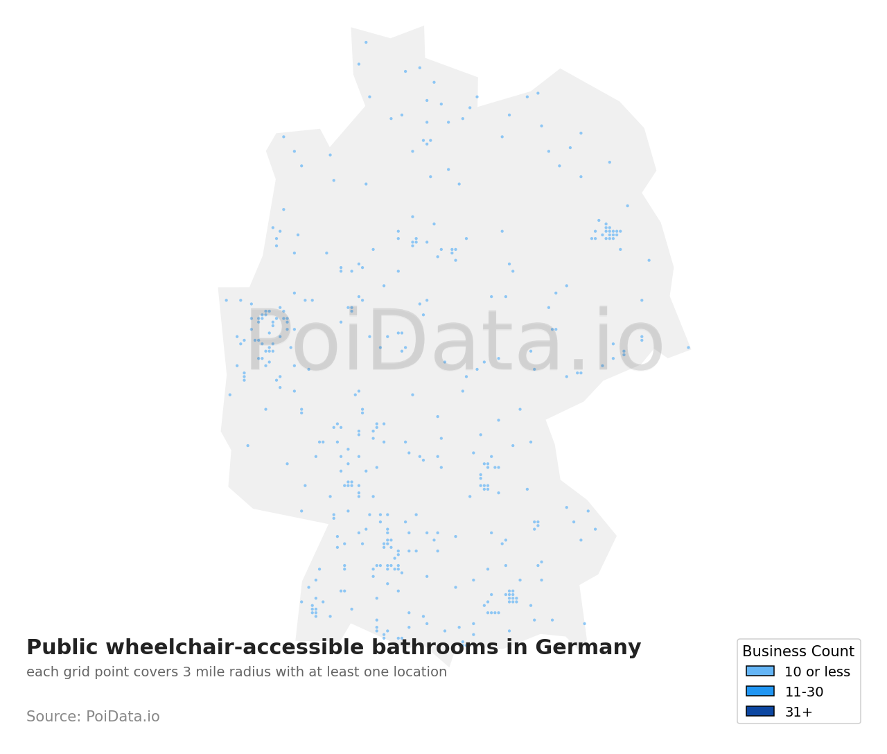 Public wheelchair-accessible bathroom density map for Germany