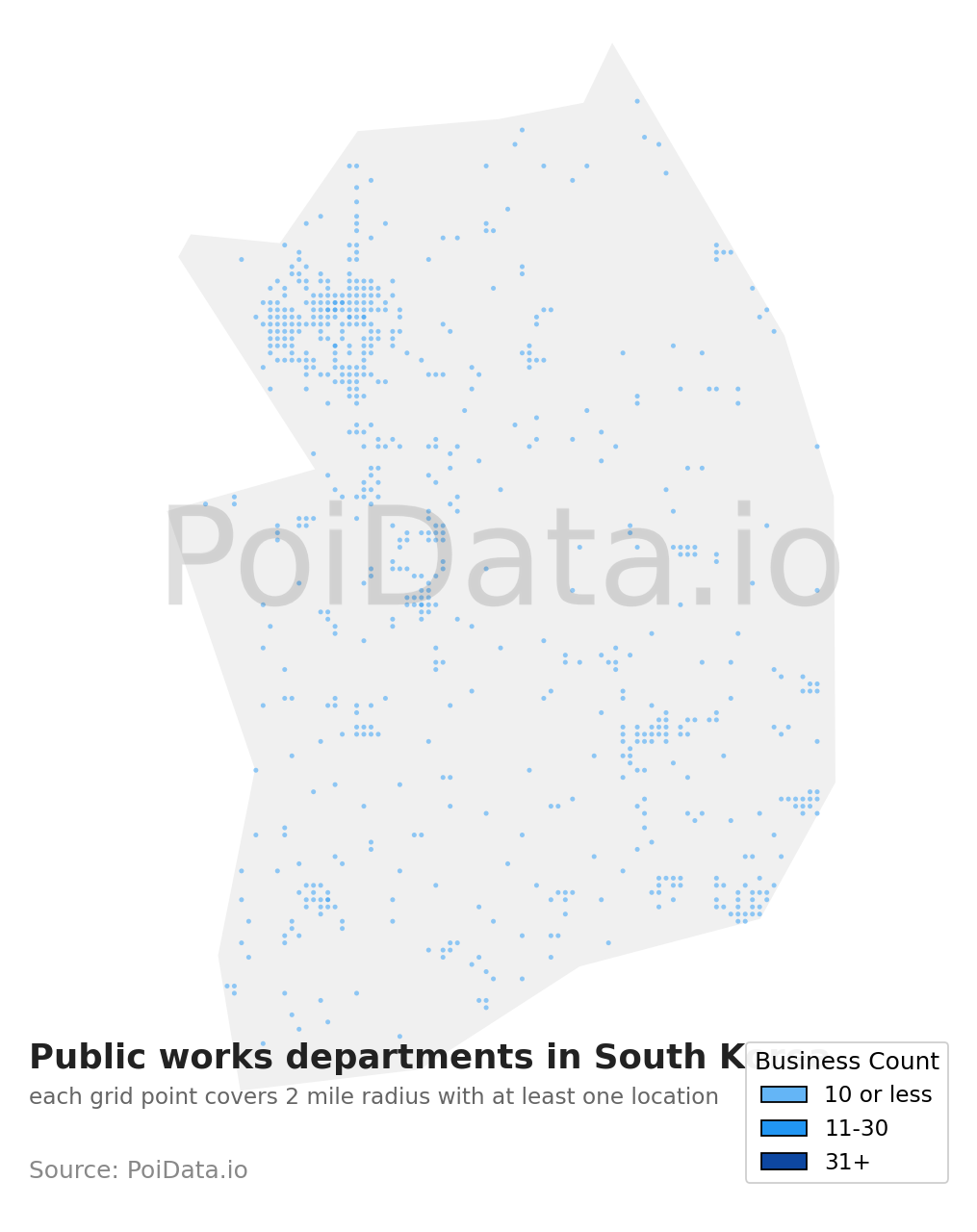 Public works department density map for South Korea