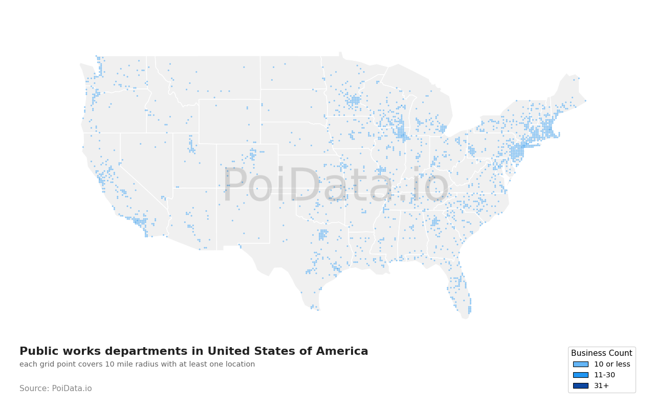 Public works department density map for Ohio, United States