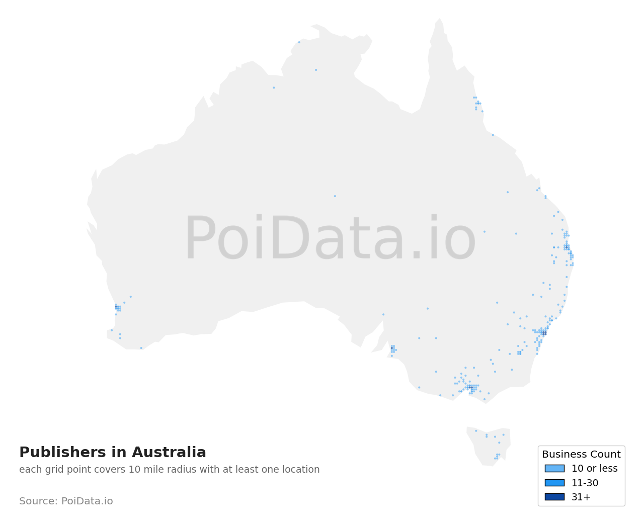 Publisher density map for New South Wales, Australia