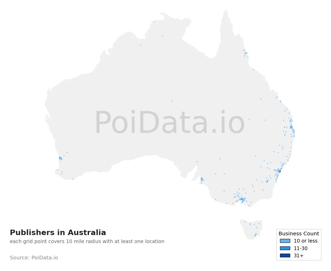 Publisher density map for Australia