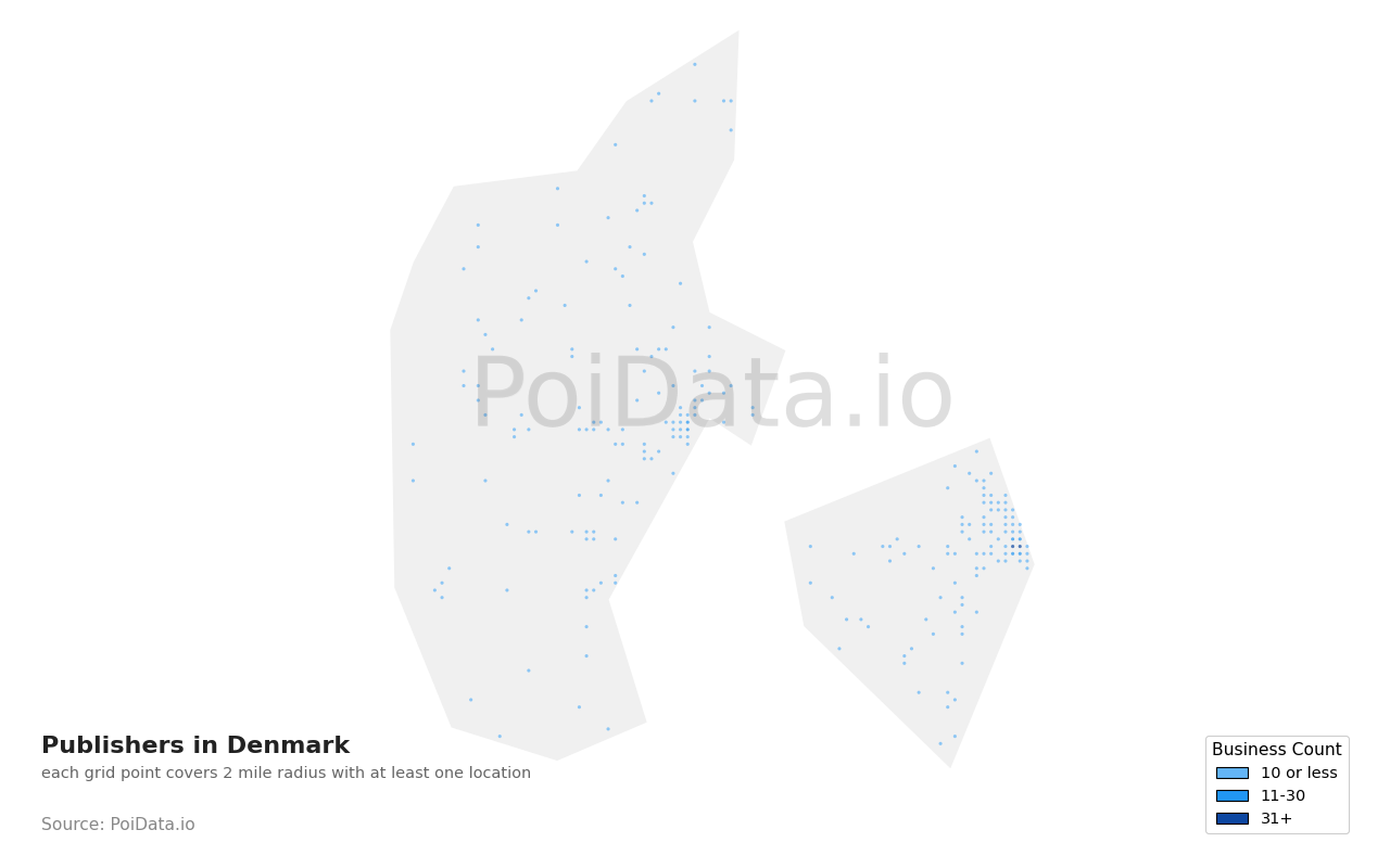 Publisher density map for Denmark
