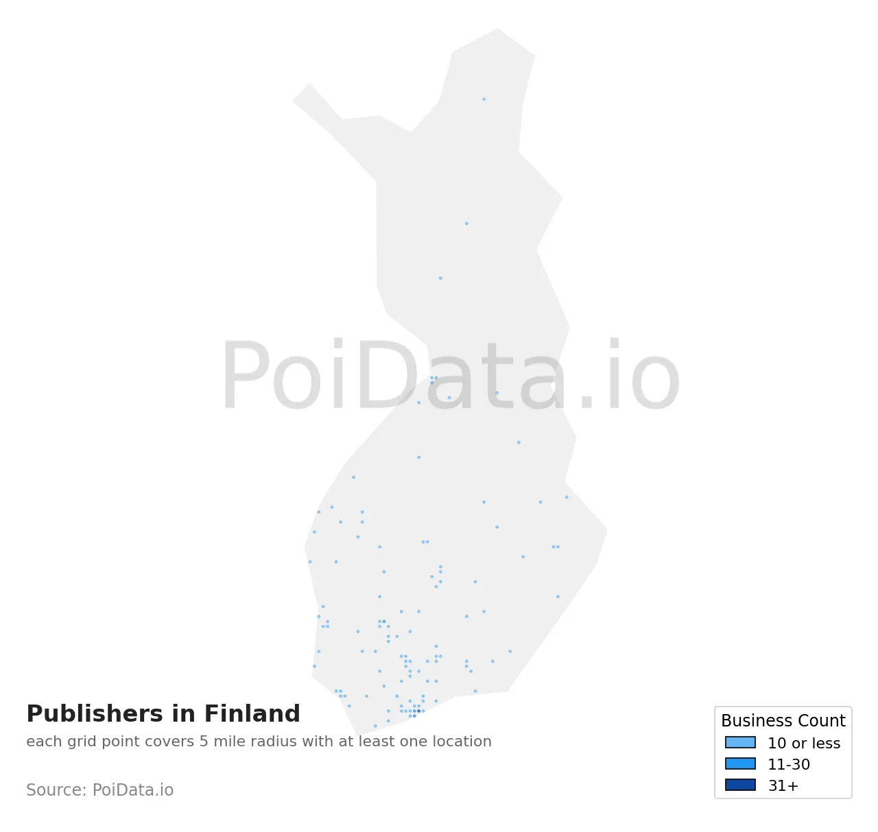 Publisher density map for Finland
