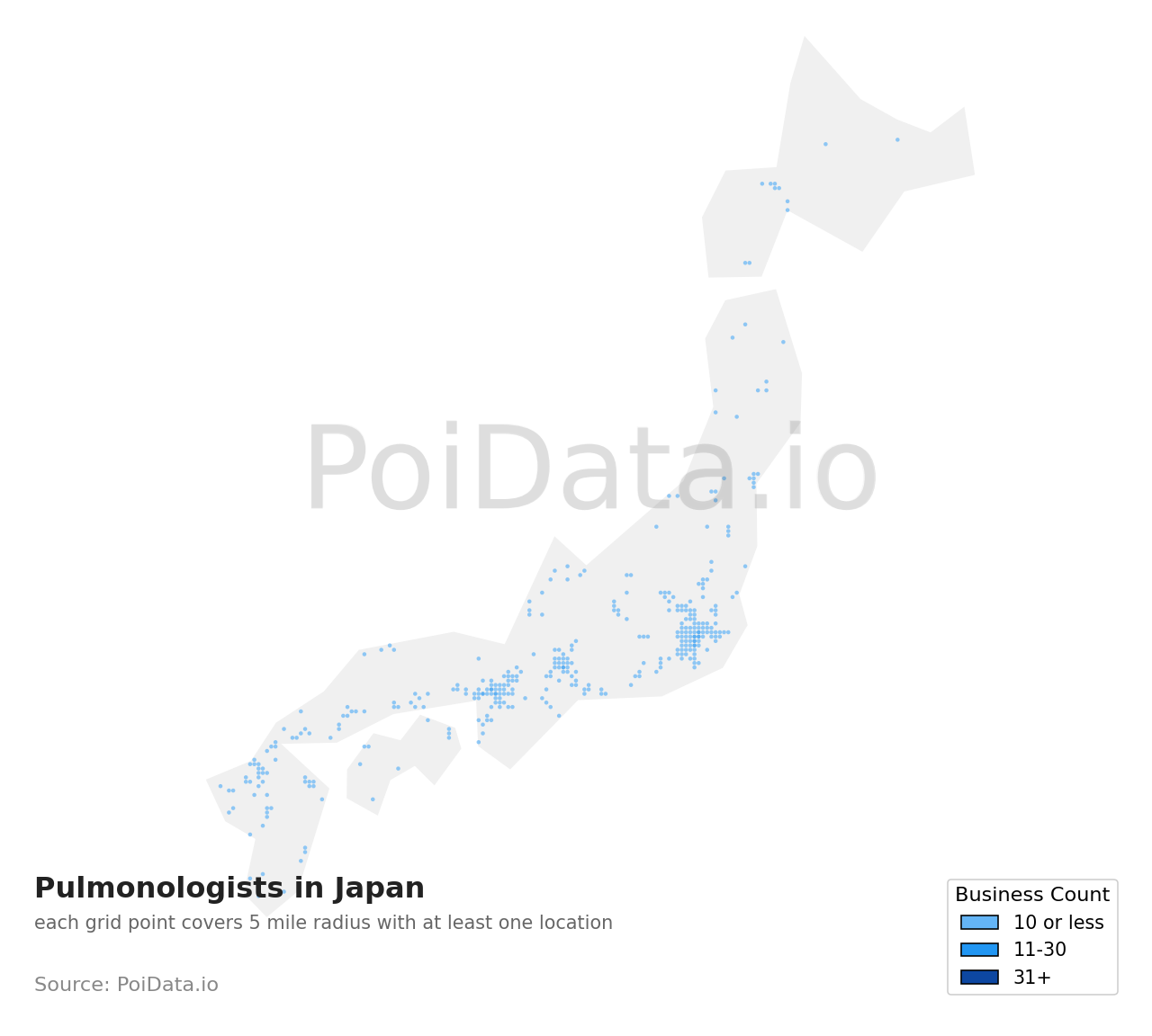 Pulmonologist density map for Tokyo, Japan
